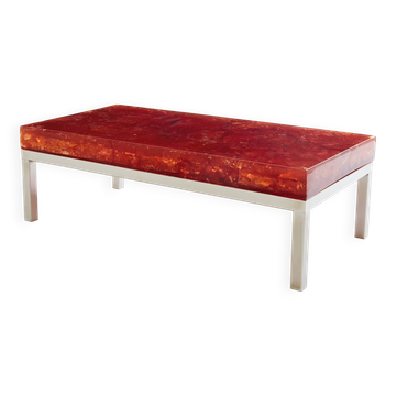 Marie-Claude De Fouquières orange fractal resin coffee table 1970
