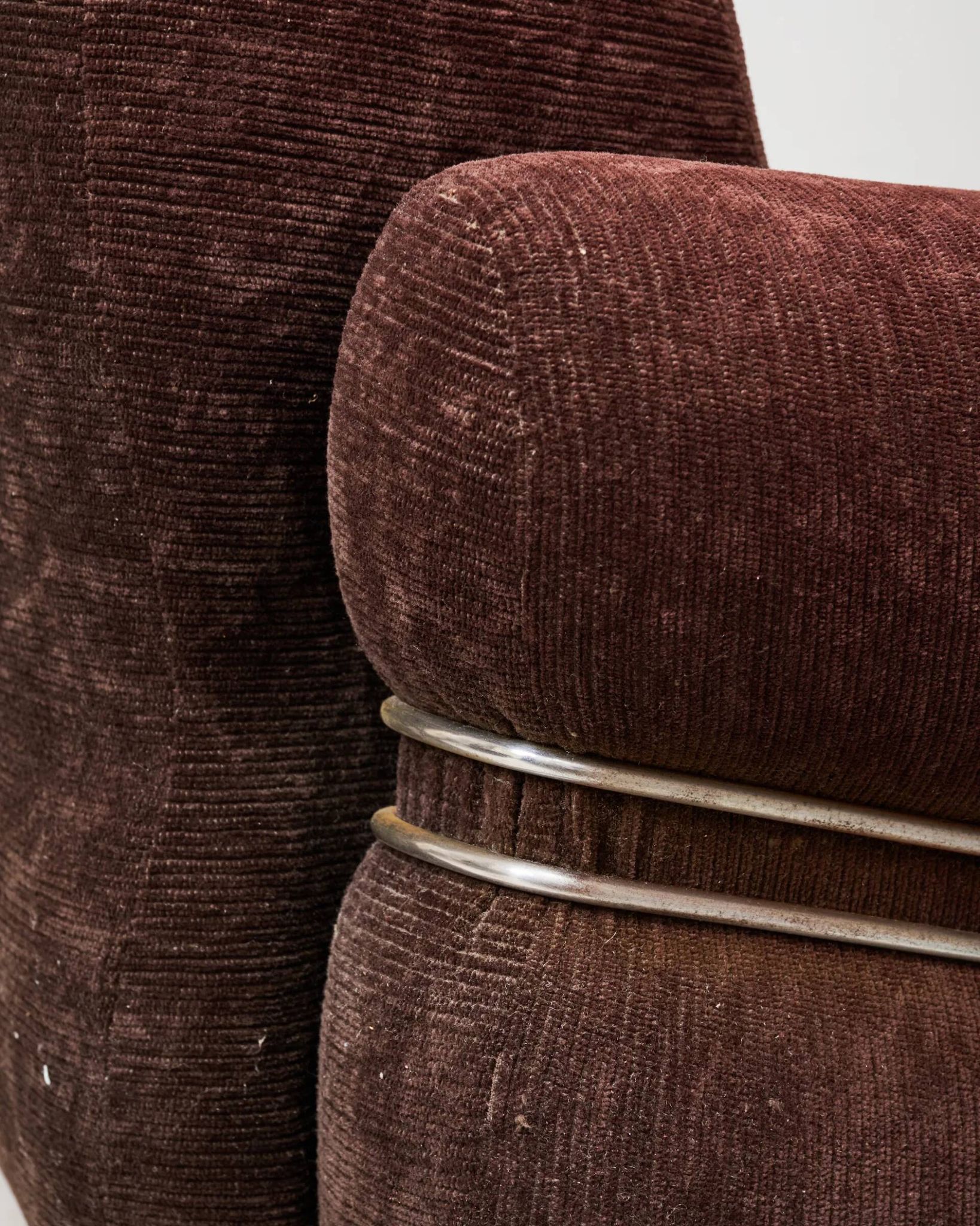 Brown velvet and chrome sofa, designed by Adriano Piazzesi, Italy, 1980s.