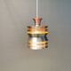 Danish/Swedish hanging lamp, in silver-coloured aluminium with orange interior paint.