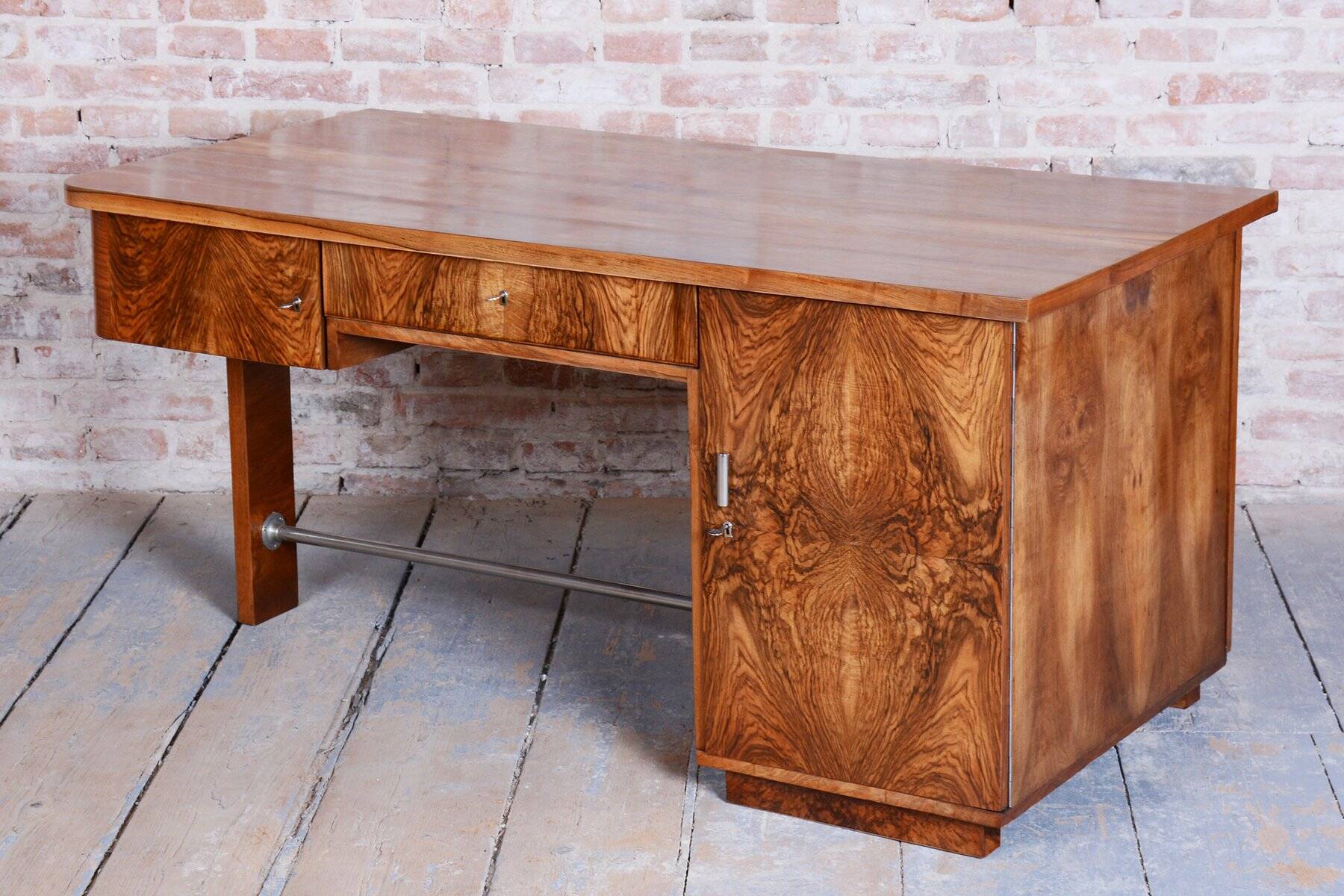 Art Deco Walnut Writing Desk from Up Závody, Czech, 1930s