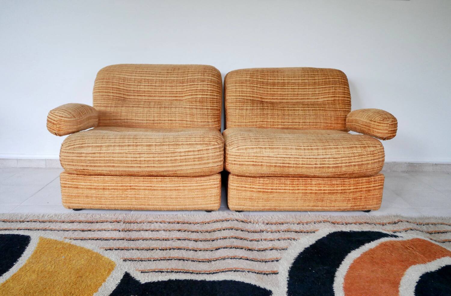 Set of modular 2-seater chenille armchairs