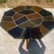 Brutalist octagonal coffee table from the 1970s in solid oak and slate.