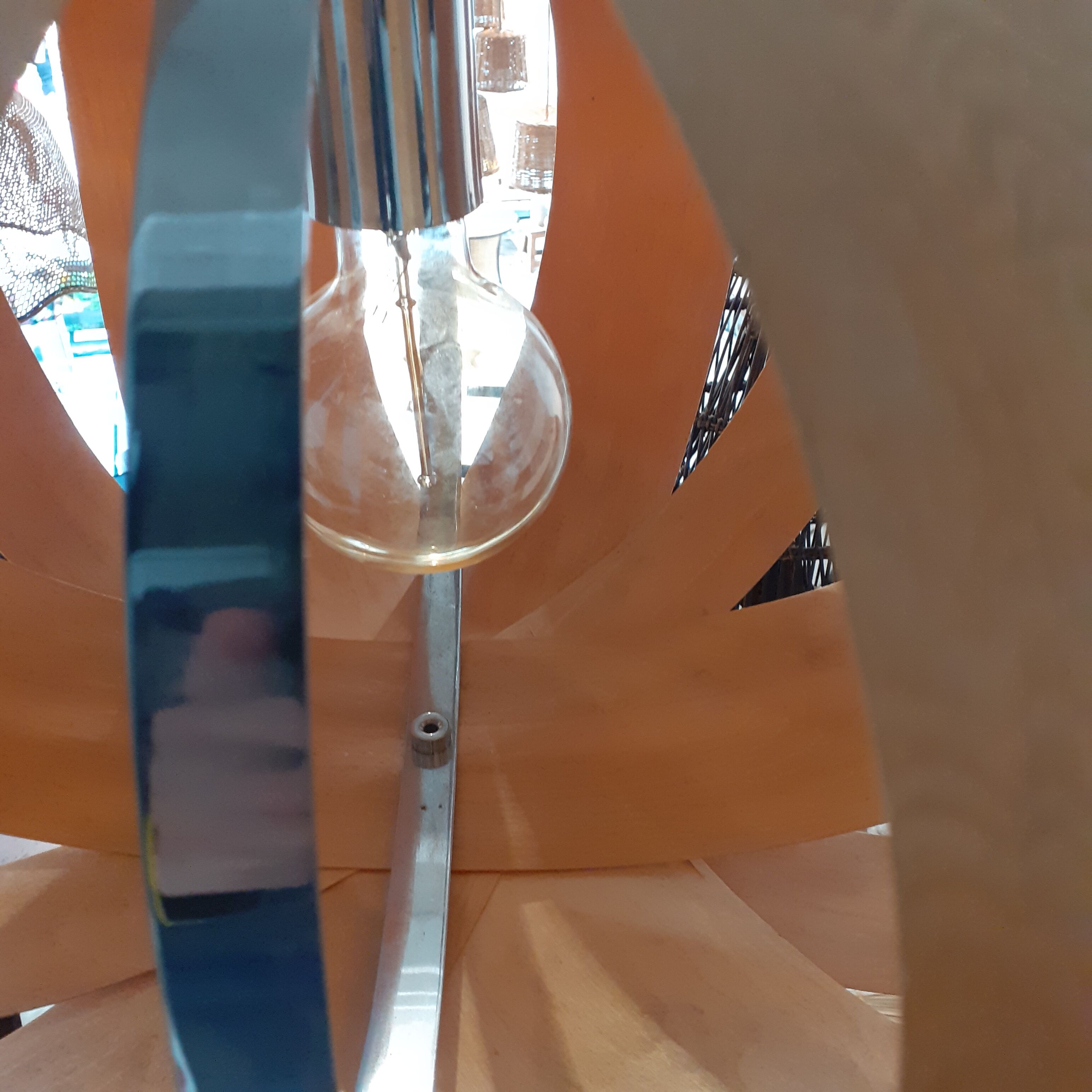 Hanging lamp in wooden strips