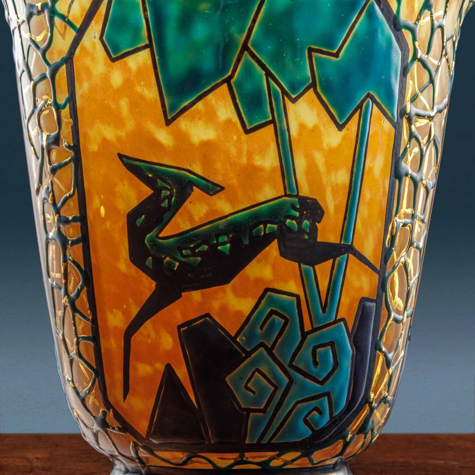 "Archer and stag" vase in glass by Marcel Goupy, Paris 1925-28