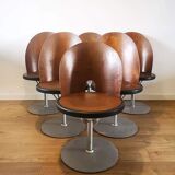 Set of 6 wooden swivel chairs