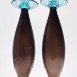 Pair of Brown and Aquamarine Murano Glass Candleholders, Italy