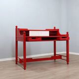 Vintage red lacquered writing desk Italian rustic design 1960s