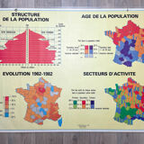 Vintage school map of France, mid-year 1984