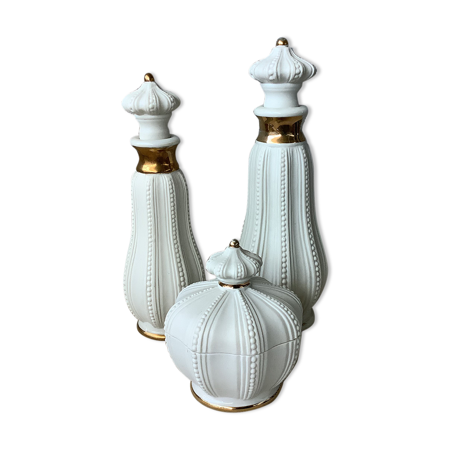 3 porcelain biscuit bottles from La Couleuvre art deco