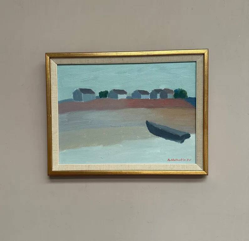 Original  Swedish Oil on Canvas – “Motif from Byxelkrok” by Raymond Wallentin – Signed & Dated 1975 – Vintage & Framed