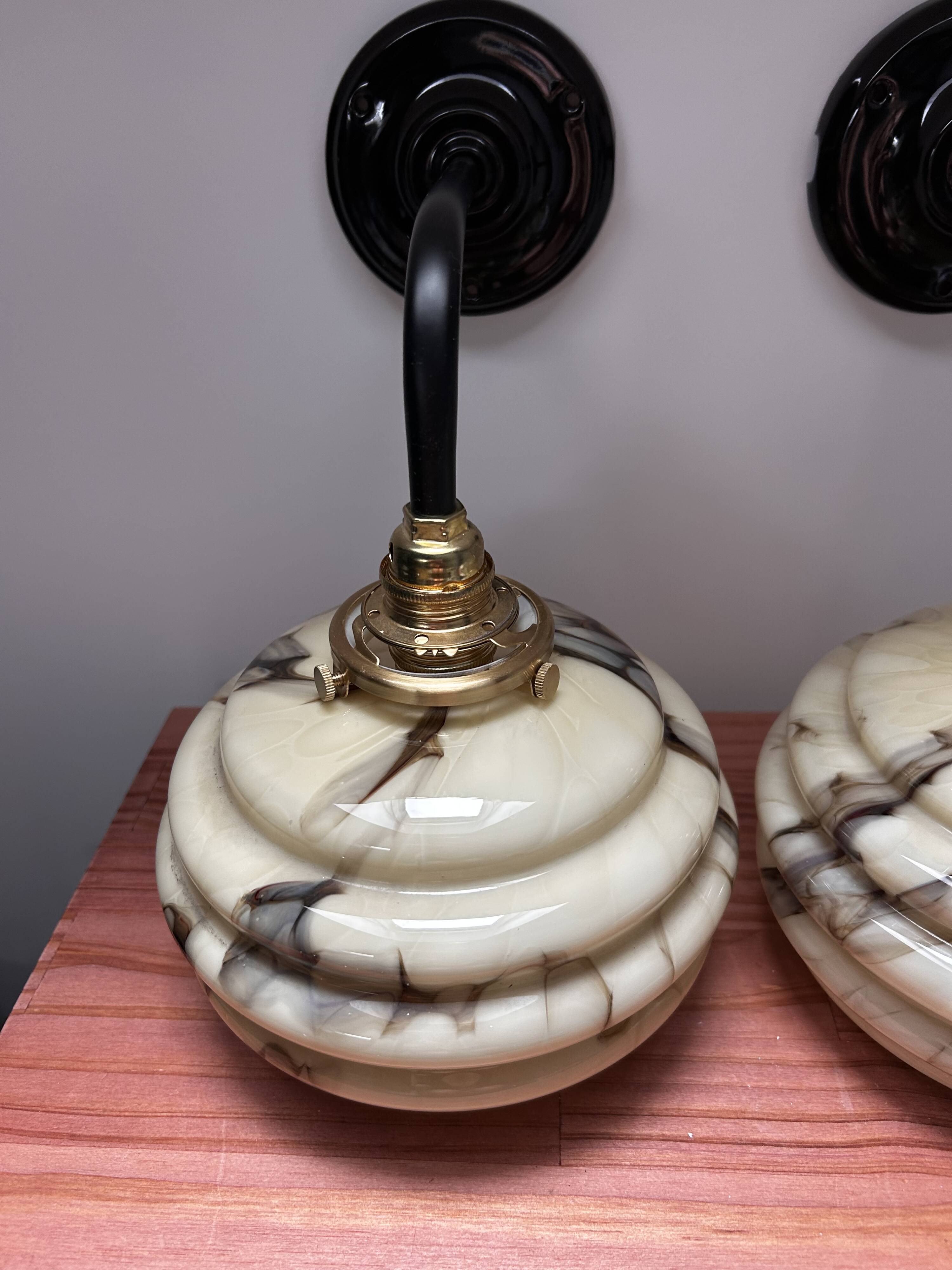 Pair of marbled opaline wall lights