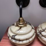 Pair of marbled opaline wall lights