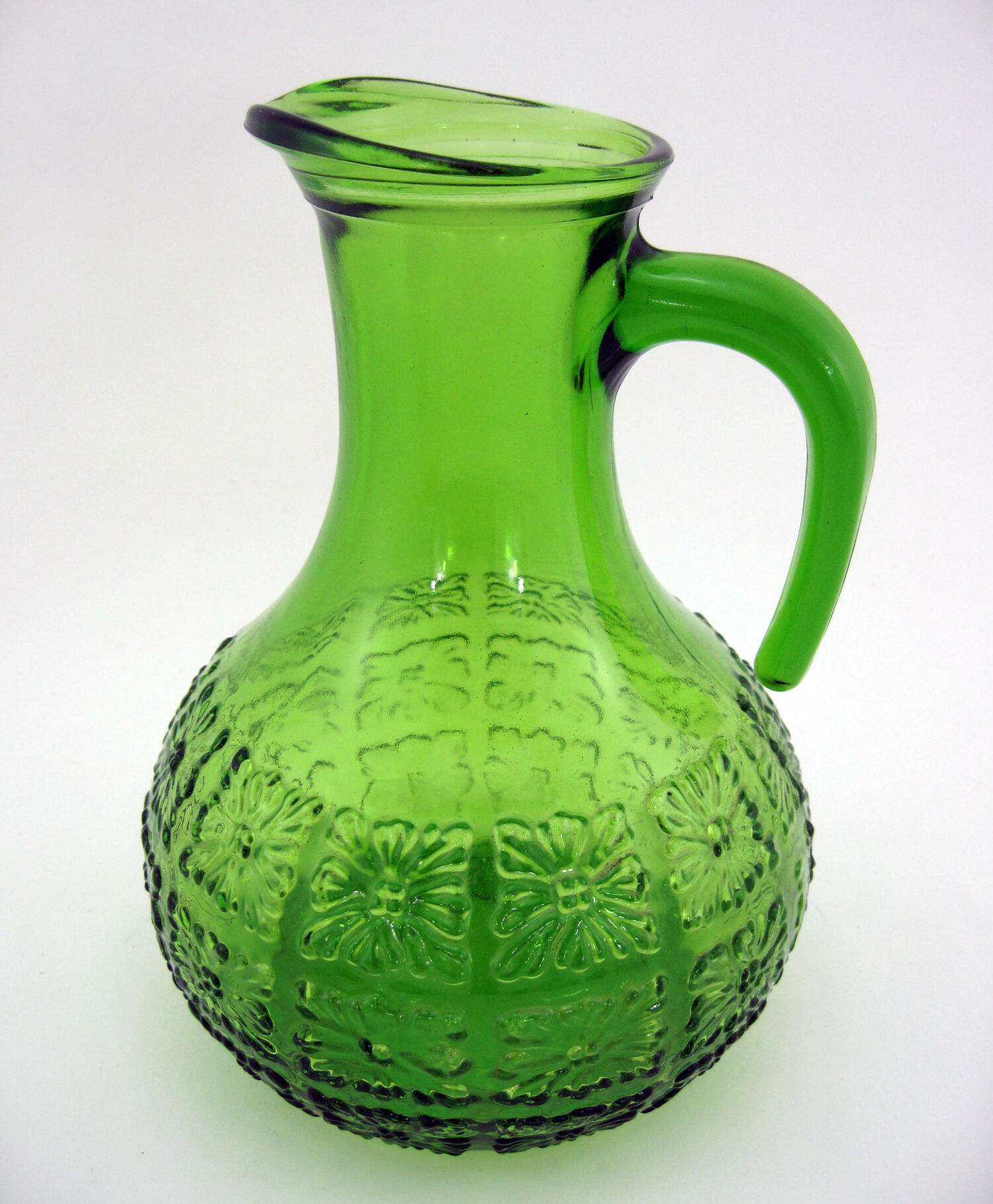 Emerald green molded glass pitcher - Bormioli Fidenza Vitraria Italy - vintage 60s