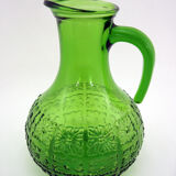 Emerald green molded glass pitcher - Bormioli Fidenza Vitraria Italy - vintage 60s