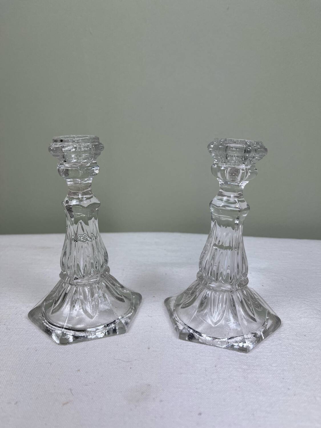 Pair of glass candlesticks