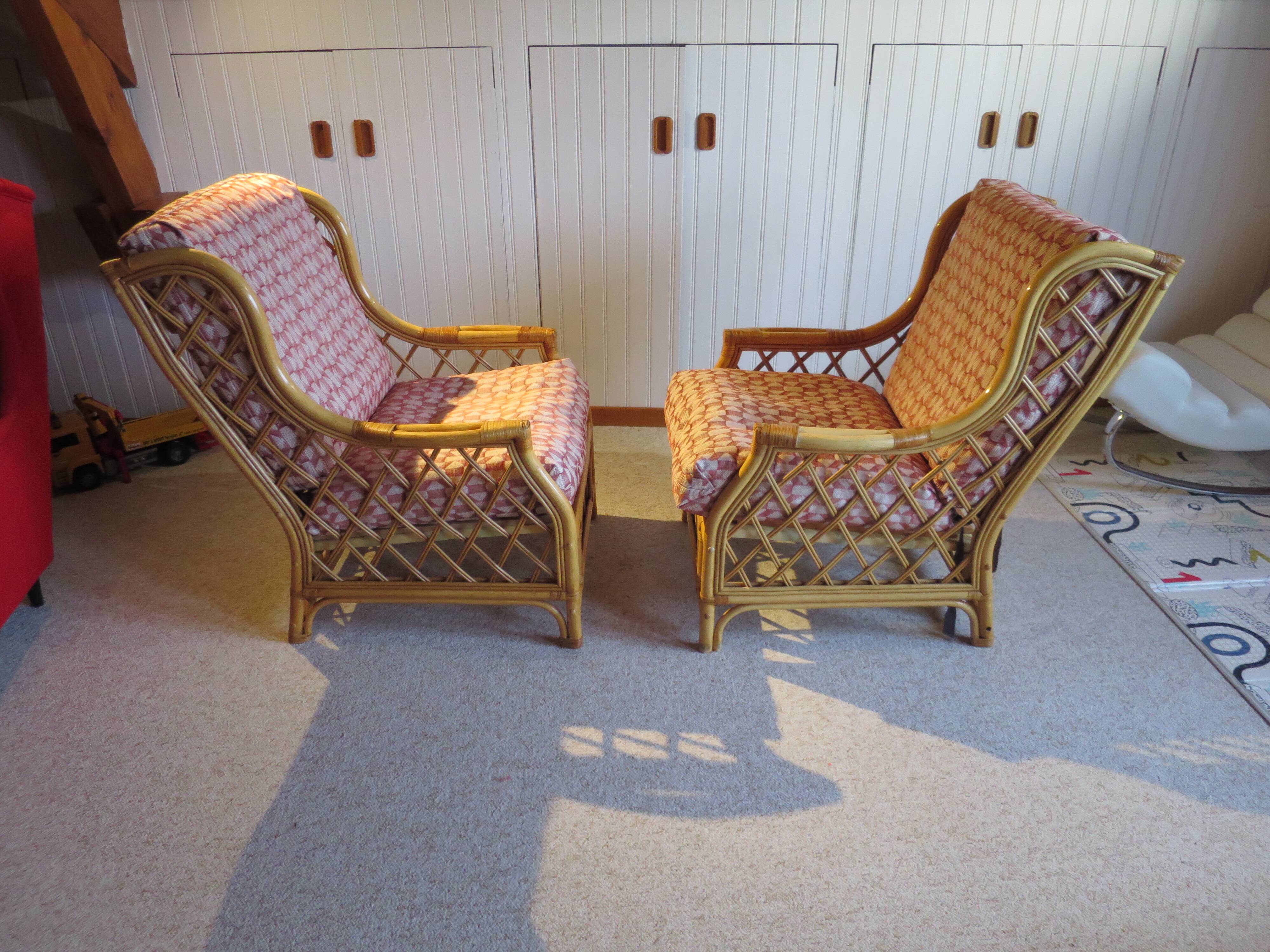 Vintage - Set of 2 woven rattan, bamboo and wood armchairs - Natural colour - 1980s