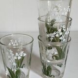 Seven glasses with digestive screen-printed with thrush, 30s