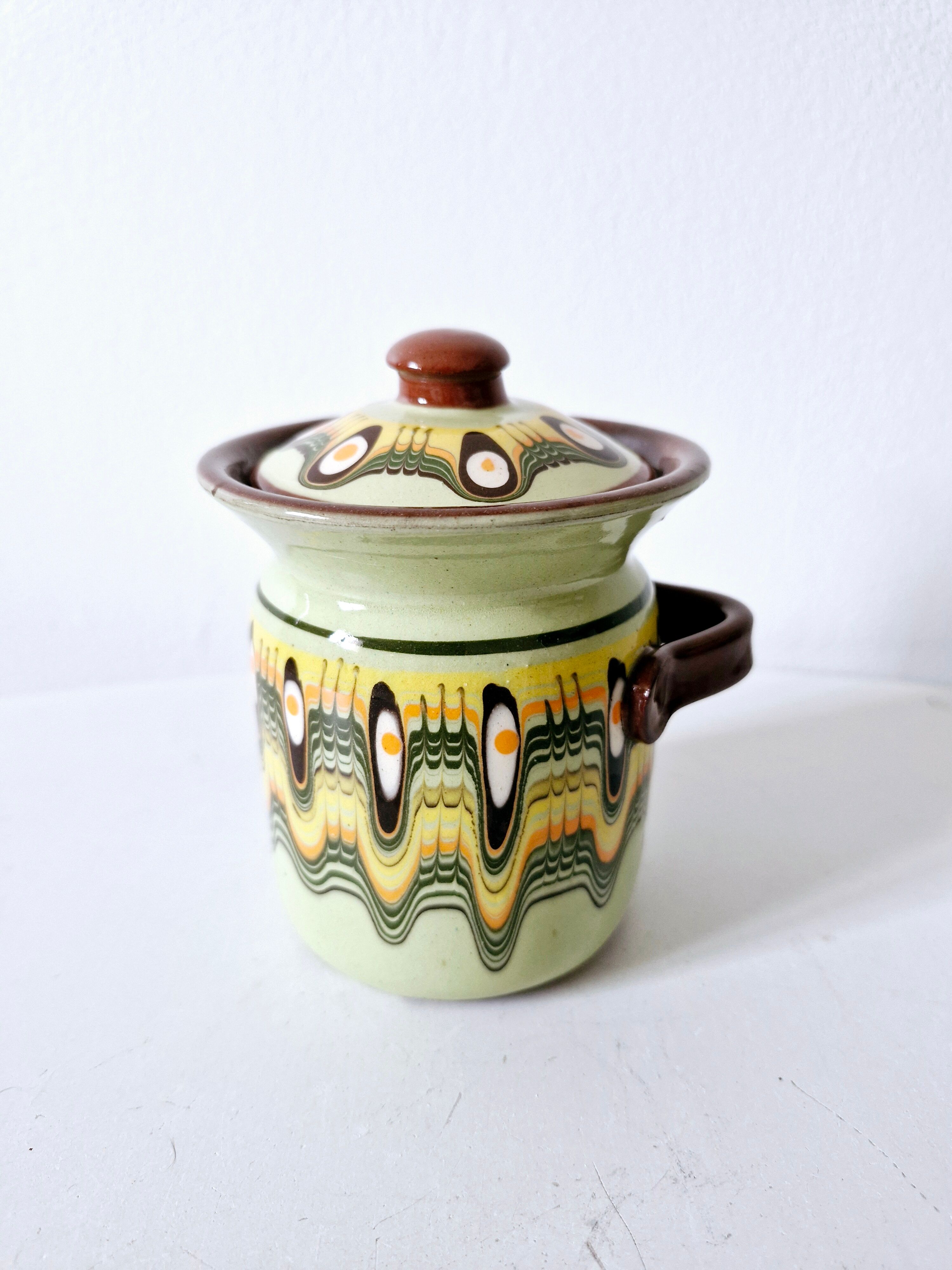 Vintage Bulgarian ceramic mustard pot Troyan