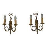 Pair of wall lamps Louis XVI hunting horn bronze dore