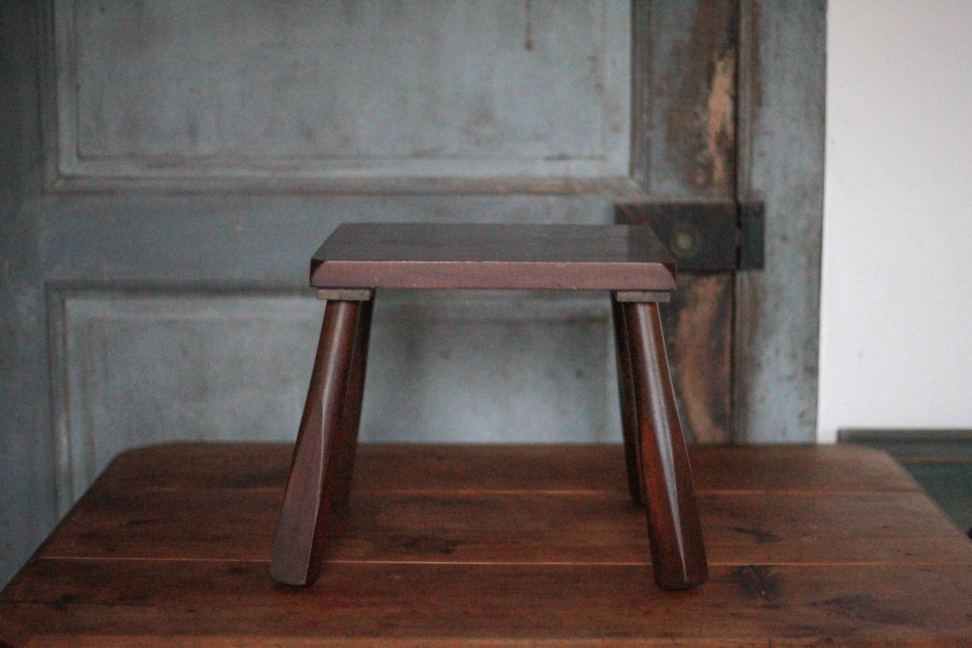 Brutalist wooden stool, vintage side stool, plant stand.
