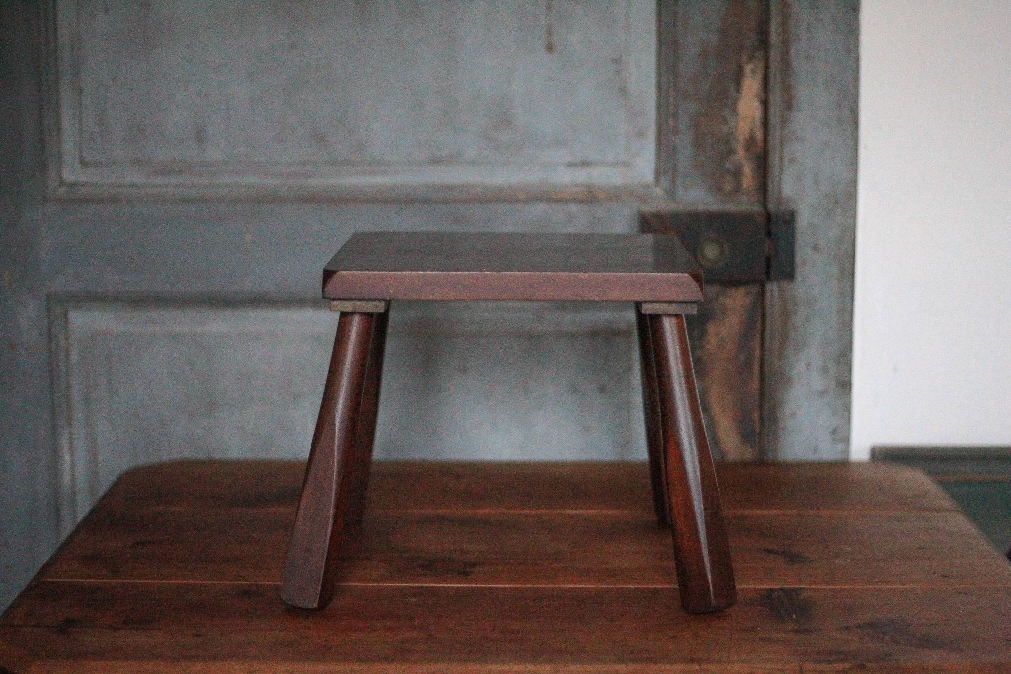 Brutalist wooden stool, vintage side stool, plant stand.