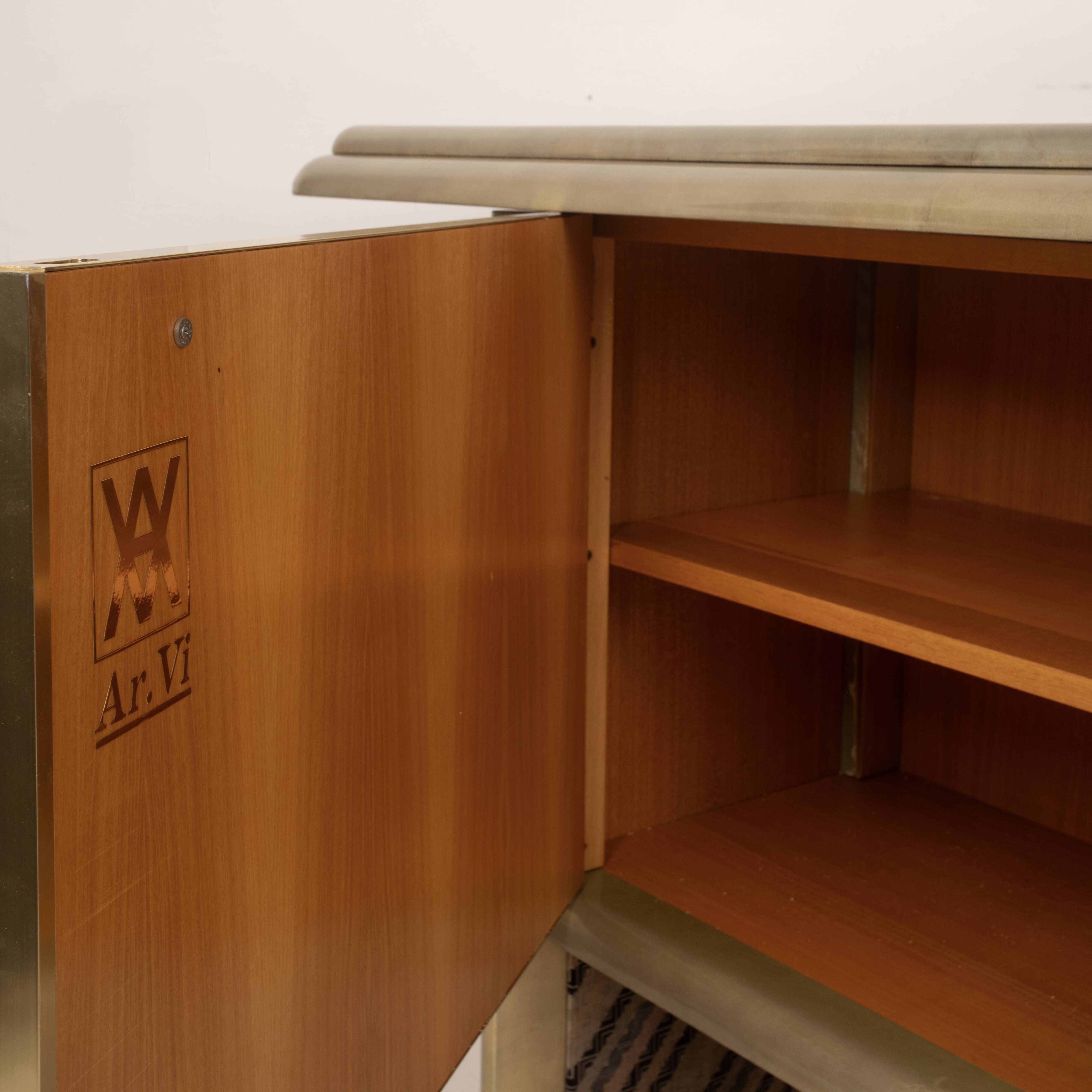 Sideboard in parchment and Missoni fabric by Angelo Mazzola for Salpol, 1980