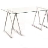Desk / table on trestles chrome and glass 1970