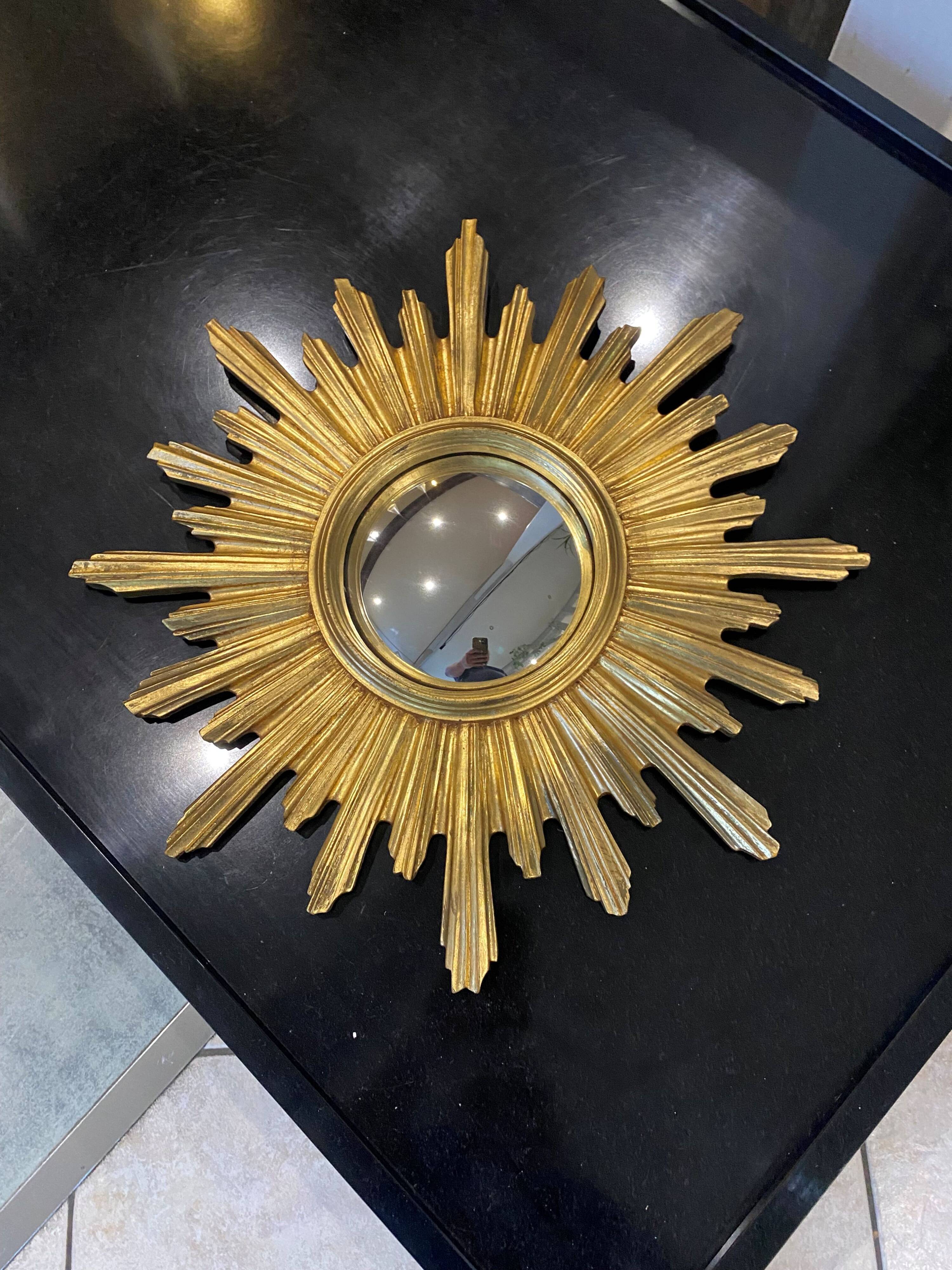 Large witch's eye sun mirror dia 52cm curved vintage 1960