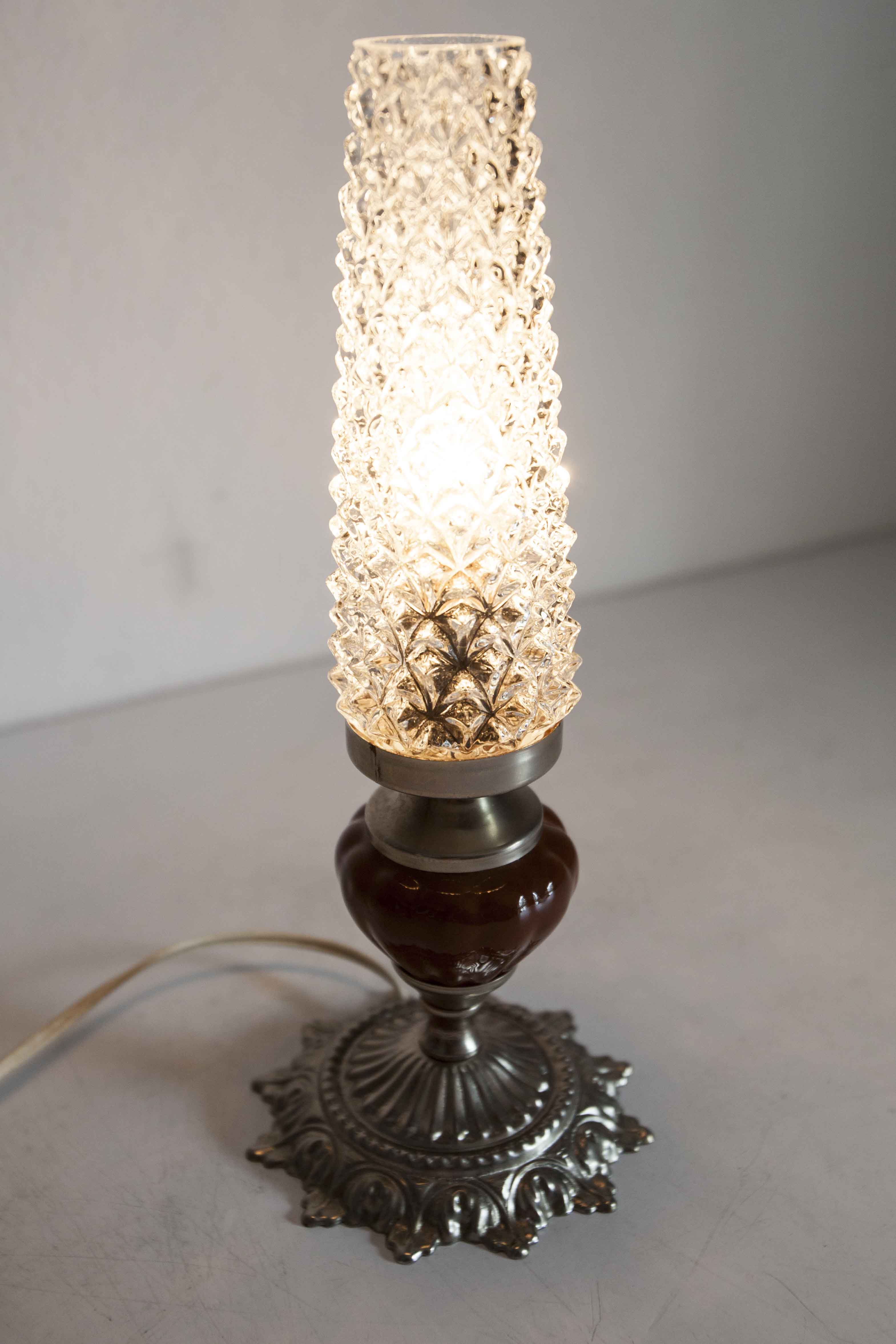 Table or bedside lamp of 1960 ceramic silvered metal glass