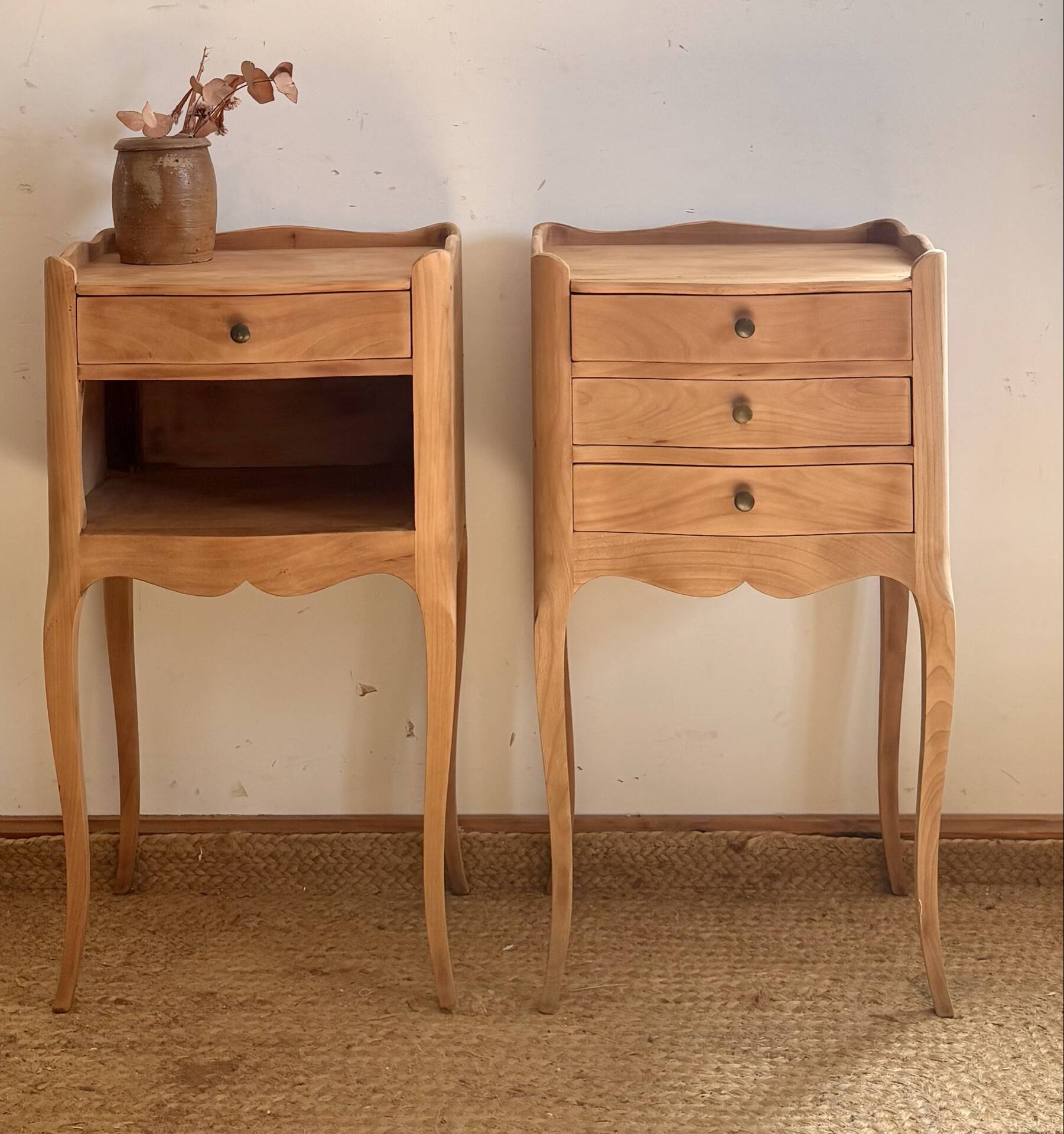 Pair of antique wooden bedside tables.