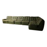 Patchwork modular sofa set in olive green patinated leather, 1970s