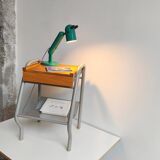 1950s wooden and metal boarding school bedside table
