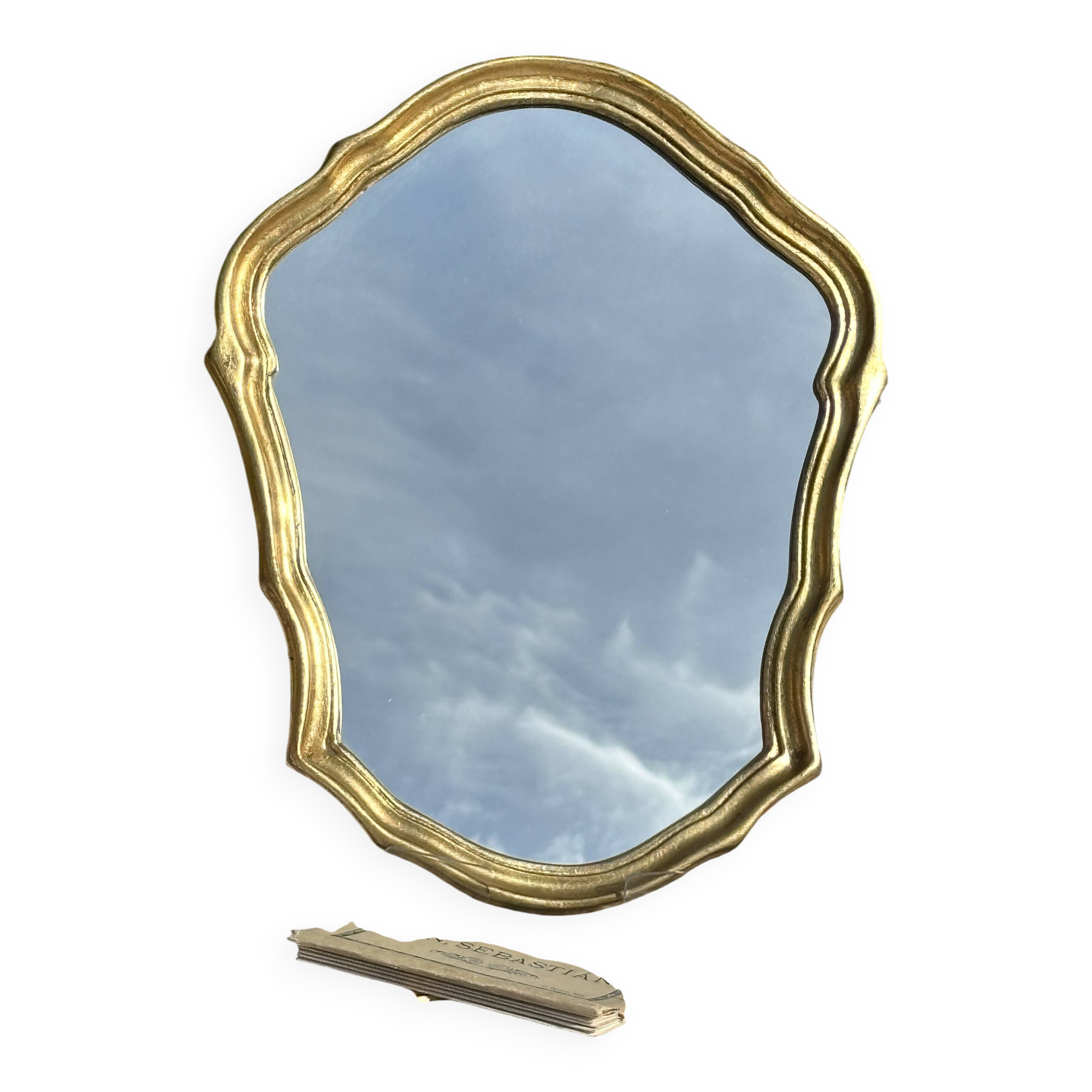 Vintage Golden Wood Carved Mirror in Louis XV Style