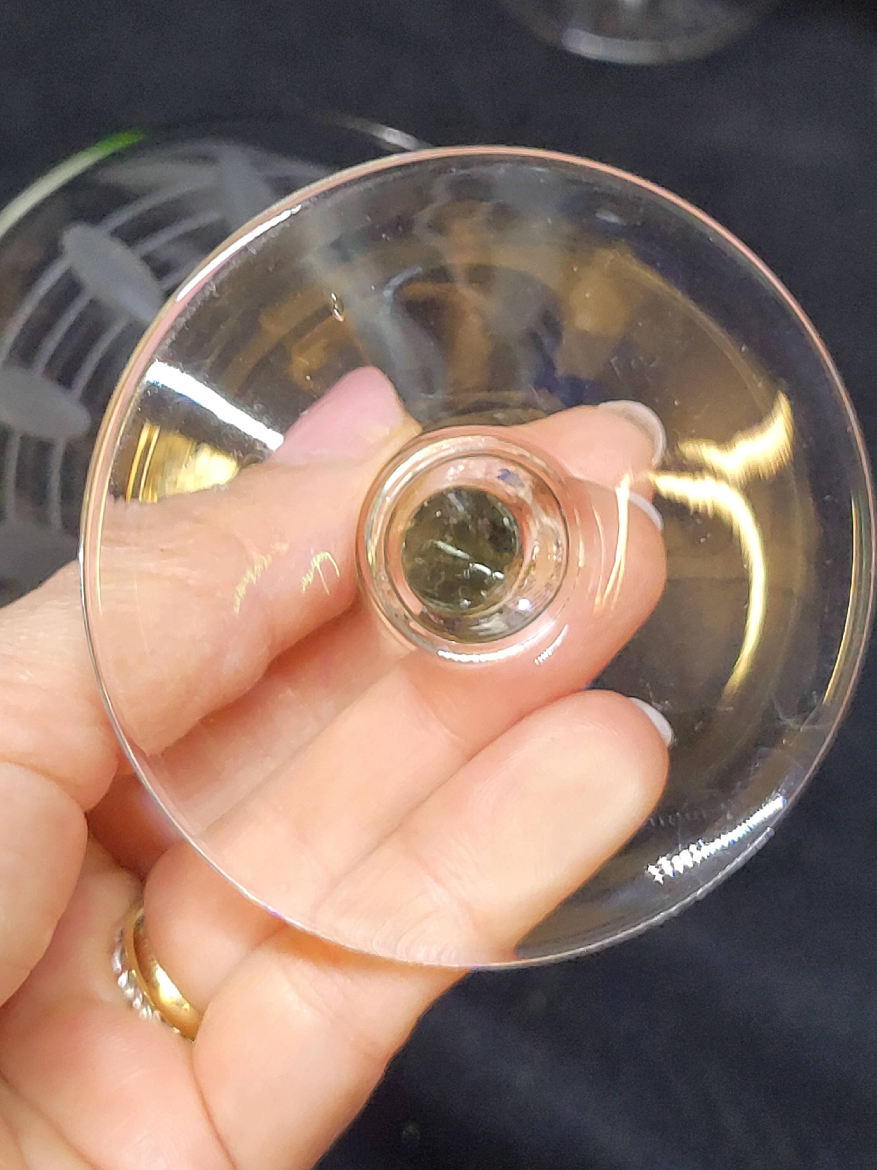 5 Antique Art Deco Palmette Cut Crystal Champagne Glasses