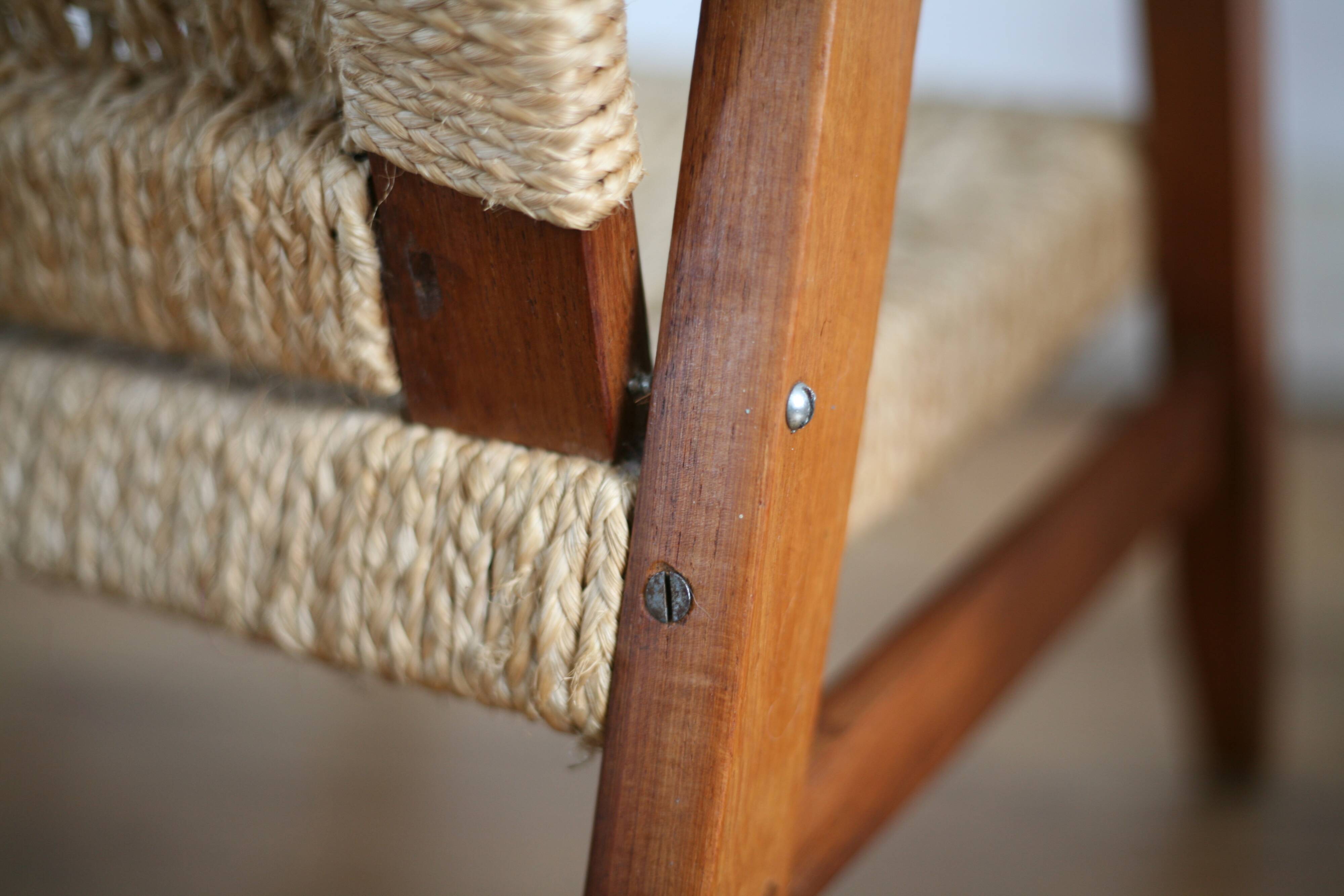 Pair of children's armchairs in rope, attributed to Audoux Minet.