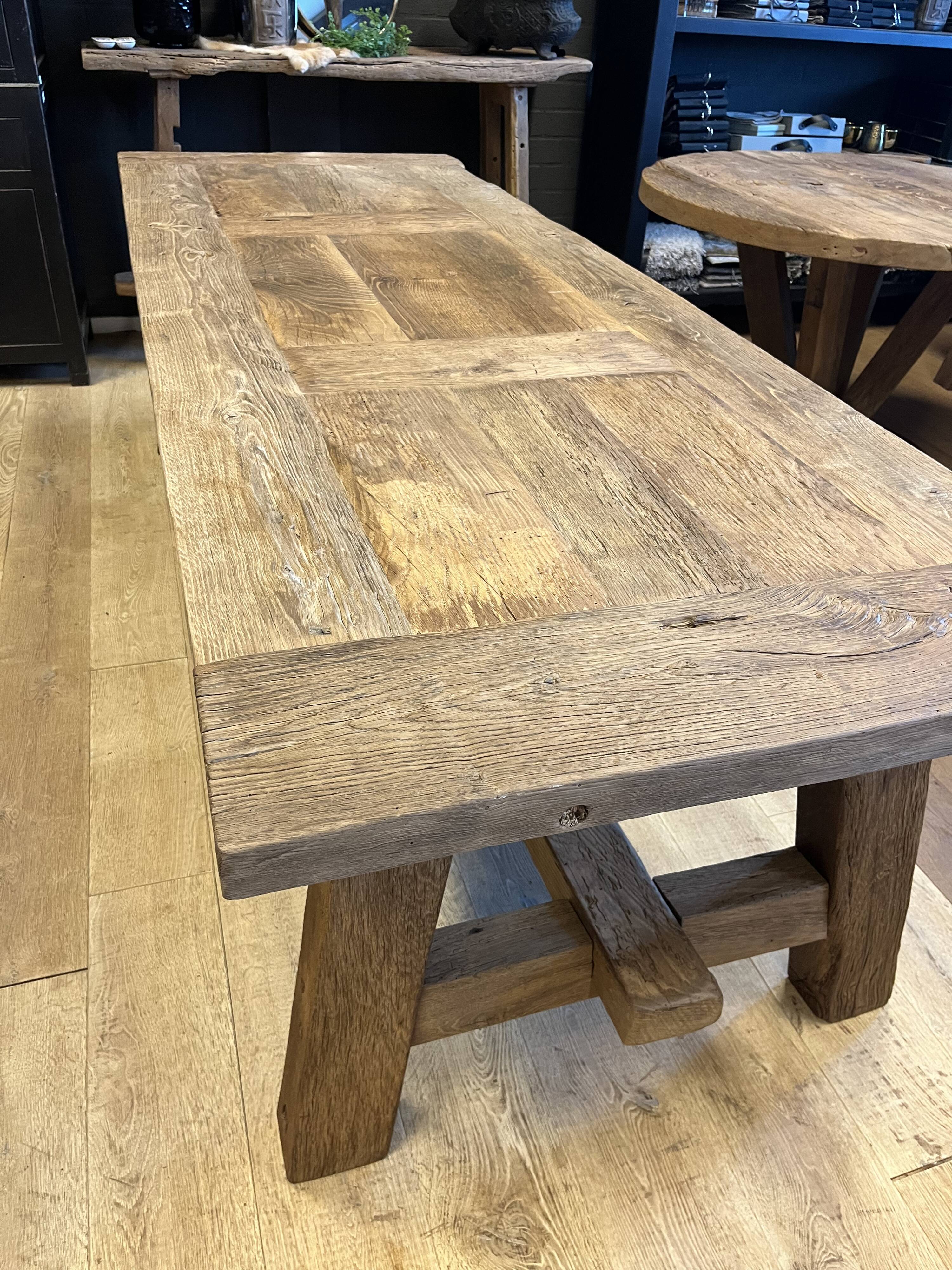 Tower antique oak farmhouse table - 250 by 90 cm