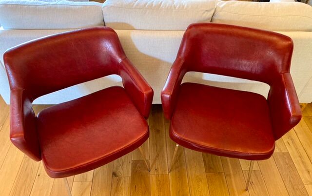 Pair of vintage armchairs in imitation leather from the 60s/70s
