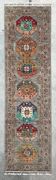 Tapis de couloir Serapi Kazak en laine nouée à la main, motif géométrique tribal, 300 x 84 cm