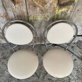 SOUDEXVINYL Chair Pair Chrome Metal + White Skai 70s Vintage #