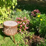 Former tripod tripod tailor in Rotin wood and retro fabric Old tripod worker Rattan