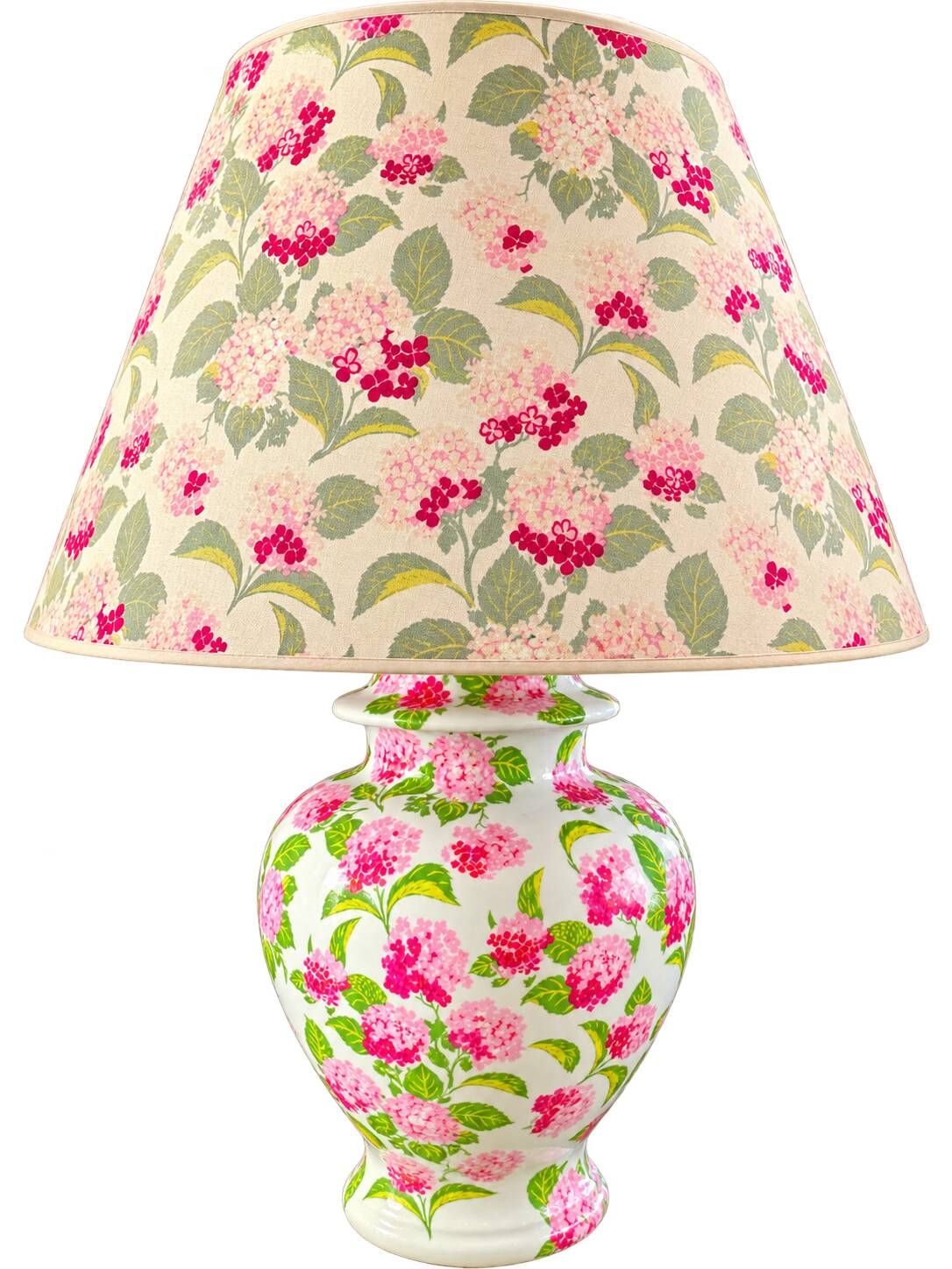 Vintage XXL lamp with pink flowers – Ceramic vase & matching lampshade