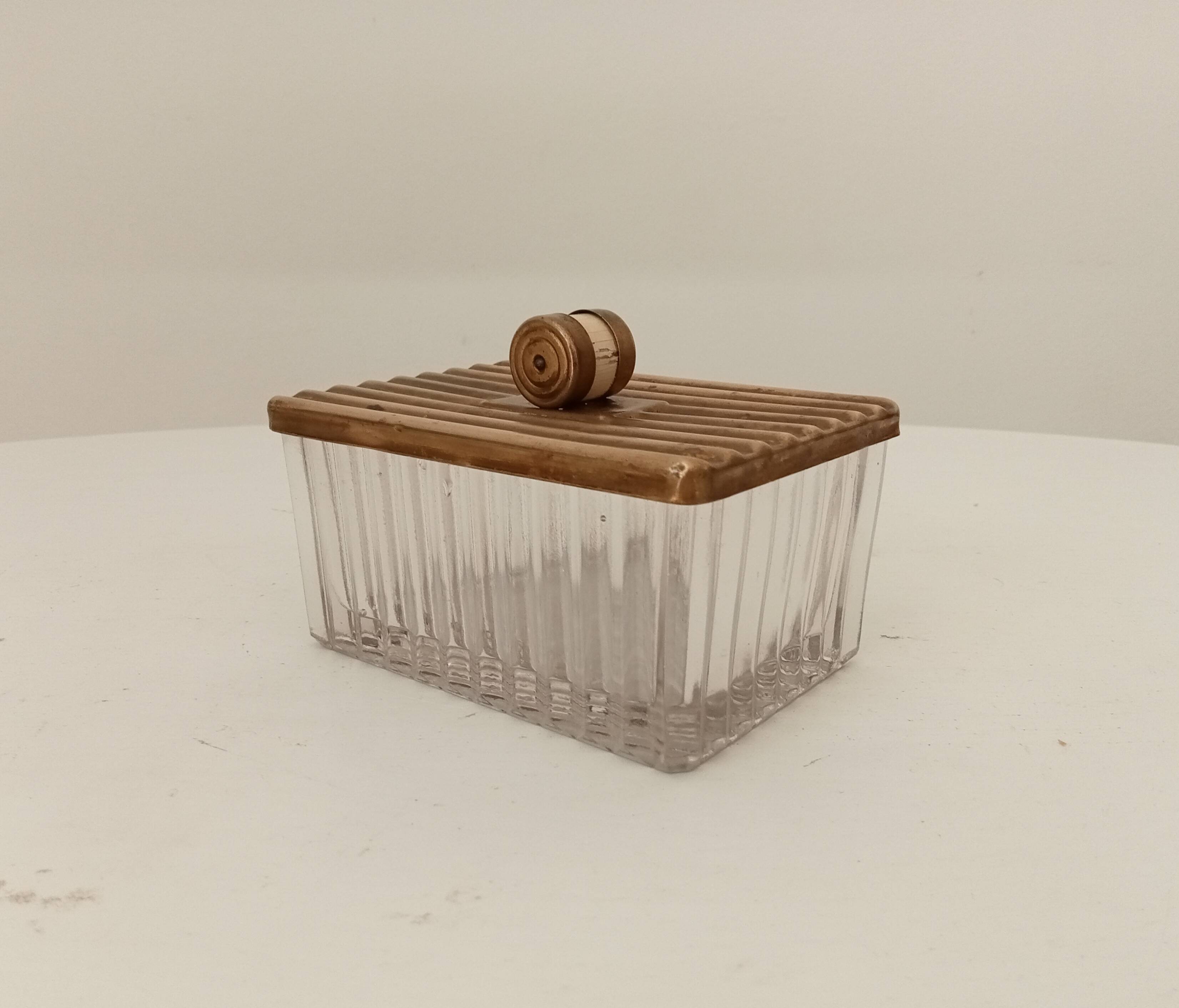 Art Deco box in glass and gilded brass from the 60s