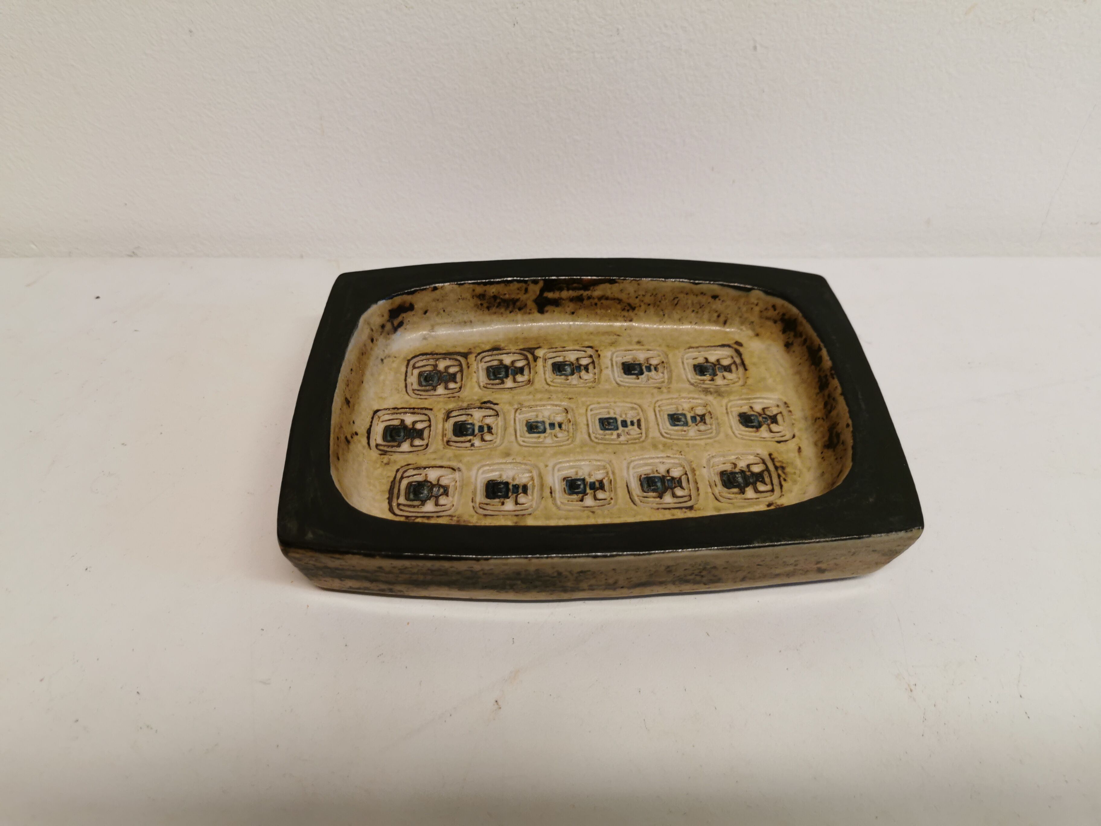 Square ashtray/stoneware bowl with sung glaze from royal copenhagen - designed by jørgen mogensen