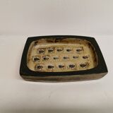 Square ashtray/stoneware bowl with sung glaze from royal copenhagen - designed by jørgen mogensen