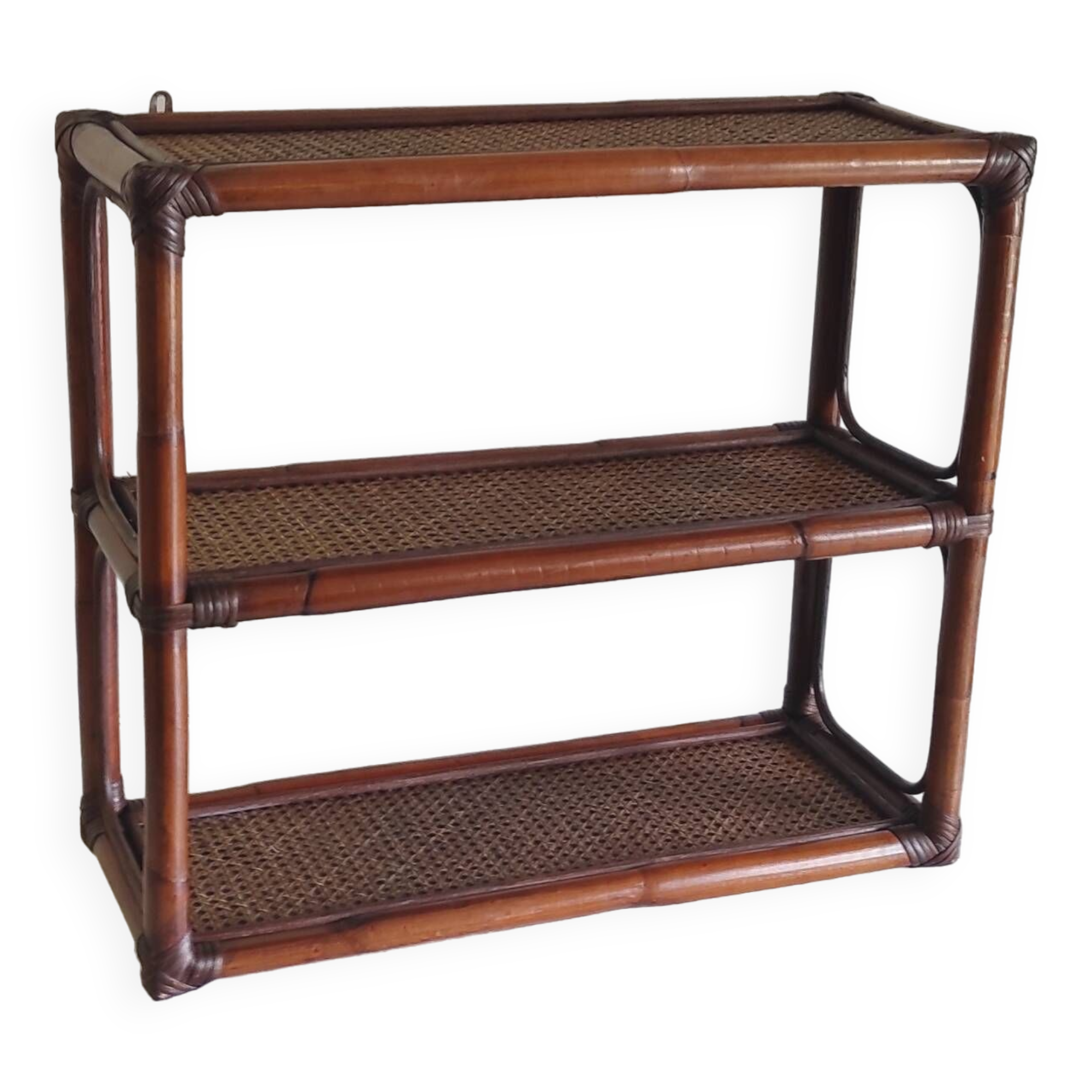 Rattan and cane wall shelf - late 20th century