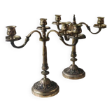 Pair of 3-arm curved chandeliers. Baroque/Rocaille style.