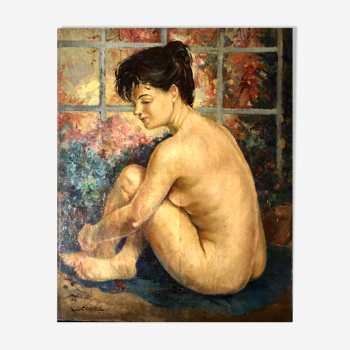 "Femme nue au fond du jardin", peinture