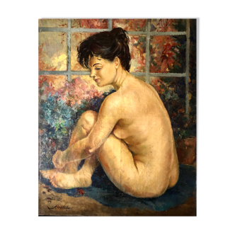 "Femme nue au fond du jardin", peinture