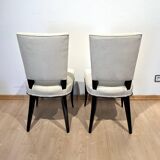 Art Deco Chairs in Black Lacquer in Cream Velour, France, 1930s, Set of 8