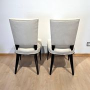 Art Deco Chairs in Black Lacquer in Cream Velour, France, 1930s, Set of 8